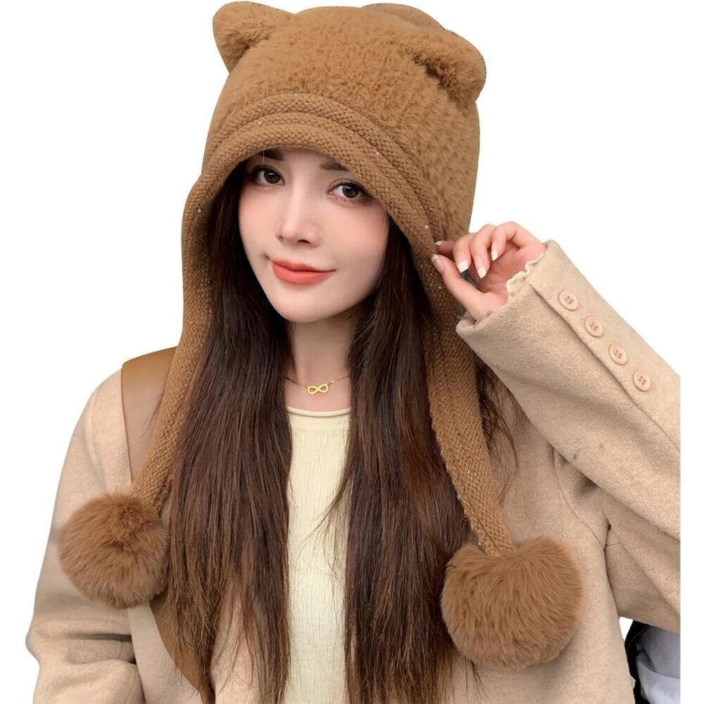 Women Kase Winter Sherpa Beanie Hats Knit Ear Flaps Peruvian Cover Ears